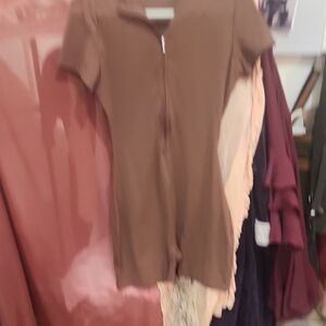 NWOT Brown Zip-Up Body/Workout Suit (Shorts/Romper W/ Zip Front)